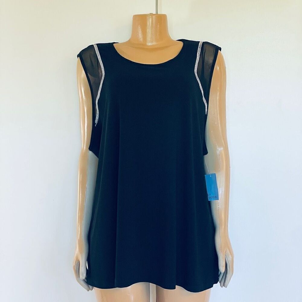 NWT Gorgeous 89th & Madison Black 3X Plus Bling Bling Sleeveless Lace Tank Blous
